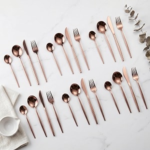 rosegold silverware set  satin finish 24-piece stainless steel flatware set  dishwasher safe cutlery for home restaurant amp gifting