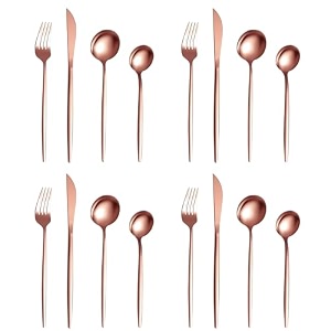 rosegold silverware set  satin finish 16-piece stainless steel flatware set  dishwasher safe cutlery for home restaurant amp gifting