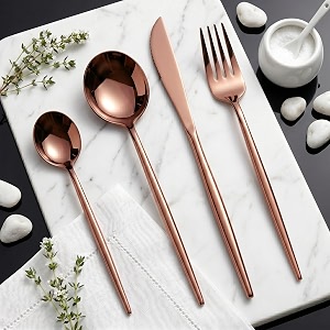 rosegold silverware set  satin finish 4-piece stainless steel flatware set  dishwasher safe cutlery for home restaurant amp gifting