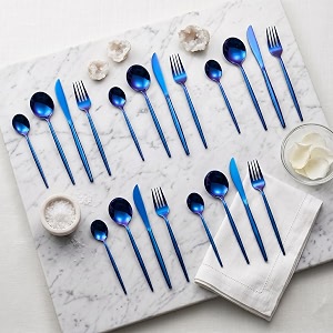 sapphire blue silverware set  satin finish 20-piece stainless steel flatware set  dishwasher safe cutlery for home restaurant amp gifting