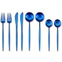 Sapphire Blue Silverware Set | Satin Finish 8-Piece Stainless Steel Flatware Set | Dishwasher Safe Cutlery for Home, Restaurant &amp; Gifting
