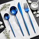 Sapphire Blue Silverware Set | Satin Finish 4-Piece Stainless Steel Flatware Set | Dishwasher Safe Cutlery for Home, Restaurant &amp; Gifting