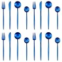 Sapphire Blue Silverware Set | Satin Finish 16-Piece Stainless Steel Flatware Set | Dishwasher Safe Cutlery for Home, Restaurant &amp; Gifting