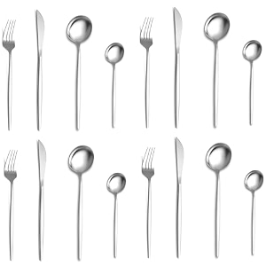 matte black silverware set  satin finish 16-piece stainless steel flatware set  dishwasher safe cutlery for home restaurant amp gifting