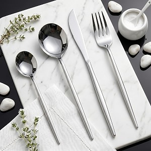 sterling silver silverware set  satin finish 4-piece stainless steel flatware set  dishwasher safe cutlery for home restaurant amp gifting