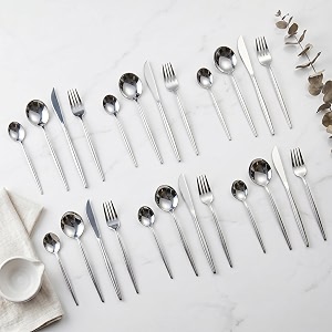 sterling silver silverware set  satin finish 24-piece stainless steel flatware set  dishwasher safe cutlery for home restaurant amp gifting