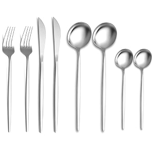 matte black silverware set  satin finish 8-piece stainless steel flatware set  dishwasher safe cutlery for home restaurant amp gifting