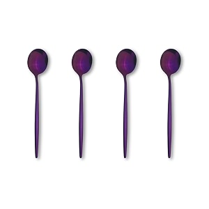 4-piece french style dessert spoon  stainless steel flatware ice-cream spoons set  elegant dishwasher-safe silverware cutlery set for home restaurants amp gifting raspberry purple
