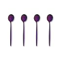 4-Piece French Style Dessert Spoon | Stainless Steel Flatware Ice-Cream Spoons Set | Elegant Dishwasher-Safe Silverware Cutlery Set for Home, Restaurants &amp; Gifting (Raspberry Purple)