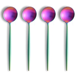 4-piece french style dinner spoons  stainless steel flatware spoon set  elegant dishwasher-safe silverware cutlery set for home restaurants amp gifting rainbow