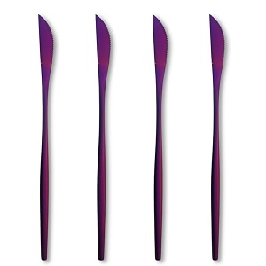 4-piece french style dinner knife  stainless steel flatware steak knives set  elegant dishwasher-safe silverware cutlery set for home restaurants amp gifting raspberry purple