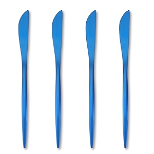 4-piece french style dinner knife  stainless steel flatware steak knives set  elegant dishwasher-safe silverware cutlery set for home restaurants amp gifting sapphire blue