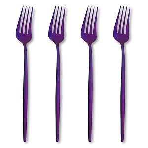 4-piece french style dinner fork  stainless steel flatware forks set  elegant dishwasher-safe silverware cutlery set for home restaurants amp gifting raspberry purple