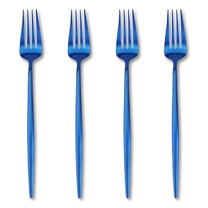 4-piece french style dinner fork  stainless steel flatware forks set  elegant dishwasher-safe silverware cutlery set for home restaurants amp gifting sapphire blue