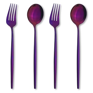 4-piece french style cutlery set  2 tablespoons amp 2 dinner forks stainless steel silverware tableware ideal for home restaurant and gifting raspberry purple
