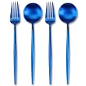4-Piece French Style Cutlery Set – 2 Tablespoons &amp; 2 Dinner Forks, Stainless Steel Silverware Tableware, Ideal for Home, Restaurant, and Gifting (Sapphire Blue)