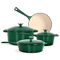 Kitchen Academy 7Pcs Enameled Cast Iron Cookware Sets, Emerd