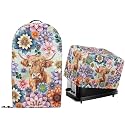 Kitchen Appliance Dust-proof Cover with Drawstring Hem Boho Floral Highland Cow Print Stand Mixer Food Processor and Toaster Bread Maker Machine Dust Protector Covers