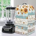 Kitchen Blender Food Processor Dust Cover with Top Handle and Drawstring, Dust Protection Easy to Clean Small Appliance Juicer Coffee Maker Cover Sunflower Daisy Blue Wood Grains