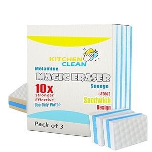 kitchen clean magic cleaning sponge pack of 3  multipurpose melamine magic eraser for walls dashboards switch boards taps glass shoes amp sneakers