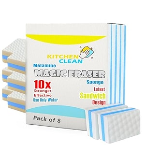kitchen clean magic eraser sponge pack of 8  melamine stain remover cleaning sponge for walls switch boards taps glass shoes amp sneakers