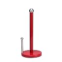 Kitchen Details Countertop Single Tear Paper Towel Holder, Free Standing, Weighted Bottom, Holds Large Rolls, Dispenser Bar Prevents Unraveling, Red