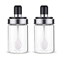 Kitchen High Borosilicate Glass Food and Pickle Storage Spice Jar With Spoon Honey Storage Spice Salt Sugar Storage Bottle Glass Container Jar 250ml (2 - Spoon Jar)