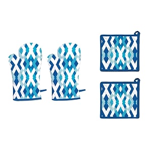 kitchen oven gloves and mitten set washable printed oven accessories for baking microwave use amp cooking for grill protection of hands from hot utensils glove size 18 x 32 cms 7x13 inches mitten size 20x20 cms 9x9 inches