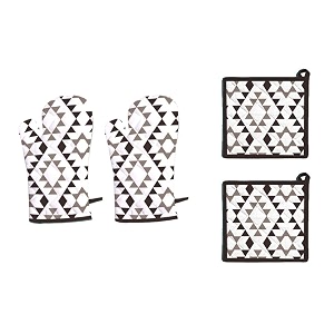 kitchen oven gloves and mitten set washable printed oven accessories for baking microwave use amp cooking for grill protection of hands from hot utensils glove size 18 x 32 cms 7x13 inches mitten size 20x20 cms 9x9 inches