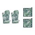 Kitchen Oven Gloves and Mitten Set, Washable Printed Oven Accessories for Baking, Microwave Use &amp; Cooking for Grill, Protection of Hands from Hot Utensils, Glove Size 18 x 32 Cms (7x13 Inches), Mitten Size 20x20 Cms (9x9 