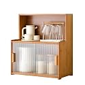 Kitchen Pantry Storage Cabinet Multipurpose Desktop Shelf Bookcase Floor Storage Cabinet with Transparent Door Multi Scenario Use(Brown,55cm)