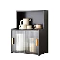 Kitchen Pantry Storage Cabinet Multipurpose Desktop Shelf Bookcase Floor Storage Cabinet with Transparent Door Multi Scenario Use(Black,45cm)