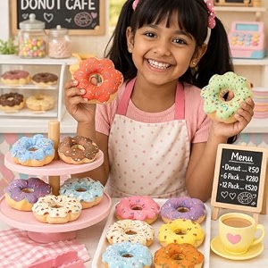 kitchen play donut shop set  12 colorful soft fabric donuts with play menu card atm cards kitchen money amp shop poster  kids bakery role play toy