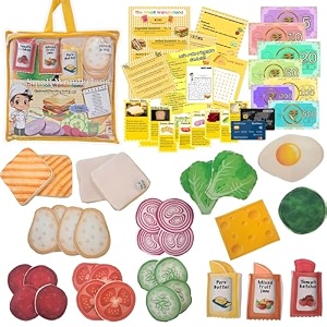 kitchen play sandwich set  33 piece soft fabric play food kit with bread vegetables cheese amp sauces  kids kitchen role play toy  educational learning set for boys amp girls
