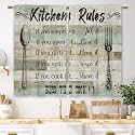 Kitchen Rules Farmhouse Curtains Teal Wooden Rustic Country Small Short Cafe Window Curtains Barn Vintage Rod Pocket Bathroom Window Drapes Treatment Tier Curtains 2 Panels (27.5x39 Inch)