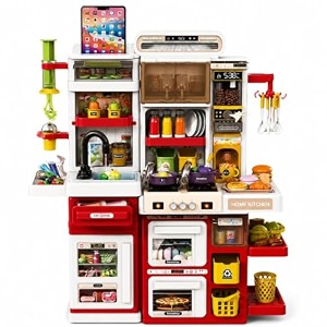 kitchen set kids 66 pcs pretend play kitchen set with music light amp recording coffee maker stove cookware and accessories role play toy for boys and girls