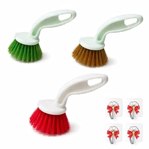 kitchen sink cleaning brush  tough flexible bristles scrubber for stubborn stains  comfortable grip dishwashing brush for kitchen utensils bathroom tiles pack of 3
