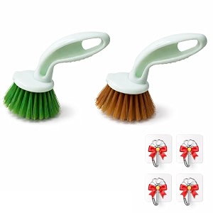 kitchen sink cleaning brush  tough flexible bristles scrubber for stubborn stains  comfortable grip dishwashing brush for kitchen utensils bathroom tiles pack of 2