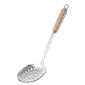 Kitchen Slotted Spoon, Stainless Steel Skimmer Spoon with Large Bowl, Built-in Hang Hole &amp; Comfortable Grip Wooden Handle, Durable Food Grade Strainer Spoon for Draining &amp; Frying, 14.5 inch
