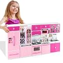 Kitchen Toys Set for Boys Girls Pink Play Accessories 5 in 1 Mini Kitchen with Lights and Sounds