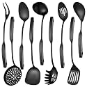 Kitchen Utensil Set, 9-Piece Cooking Utensil Set,Include 304 Stainless Steel Spatula Skimmer, Soup Ladle, Spaghetti Server,Slotted &amp; Solid Spoon, Slotted Spatula Turner, Meat Fork(Black）