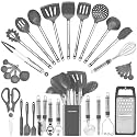 Kitchen Utensil Set-Silicone Cooking Utensils-33 Kitchen Gadgets &amp; Spoons for Nonstick Cookware-Silicone and Stainless Steel Spatula Set-Best Kitchen Tools, Useful Pots (Grey)