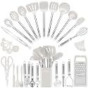 Kitchen Utensil Set-Silicone Cooking Utensils-33 Kitchen Gadgets &amp; Spoons for Nonstick Cookware-Silicone and Stainless Steel Spatula Set-Best Kitchen Tools, Useful Pots (Cream White)