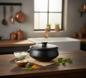 KitchenA CLAY HANDICRAFT Black Clay Handcrafted Cooking Pot With Lid Handi 1 L with Lid