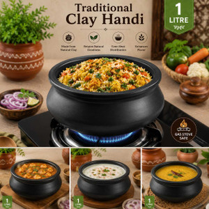 kitchena terracotta black clay handi 1l with lid handi 1 l with lid earthenware non-stick induction bottom
