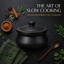 KitchenA Terracotta Black Clay Handi 1L with Lid Handi 0.5 L with Lid (Earthenware, Non-stick, Induction Bottom)