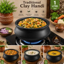 KitchenA Terracotta Black Clay Handi 1L with Lid Handi 1 L with Lid (Earthenware, Non-stick, Induction Bottom)