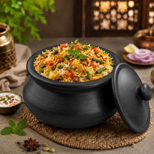 kitchena terracotta black clay handi 2l with lid handi 2 l with lid earthenware non-stick induction bottom