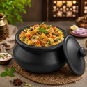 KitchenA Terracotta Black Clay Handi 2L with Lid Handi 2 L with Lid (Earthenware, Non-stick, Induction Bottom)