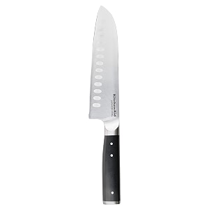 kitchenaid premium santoku knife  japanese high-carbon steel blade with non-stick ridges for kitchen for chopping dicing  forged design with triple-riveted handle includes blade cover